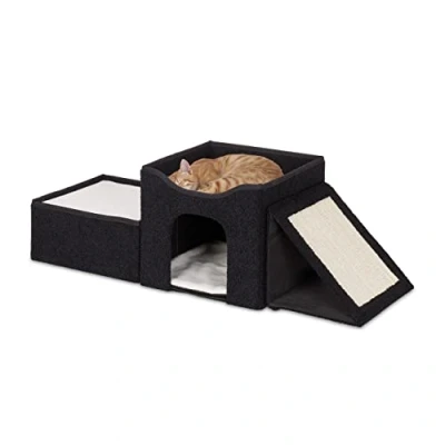 Image de Relaxdays Niche Pliable pour Chat, 3 Surfaces de Repos, cachette, griffoir, H x L P : 36,5 112 41 cm, Noire