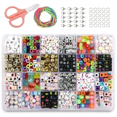 Image de PHOGARY Alphabet Perles Ensemble (800pcs), Bricolage Bracelets Colliers Lettre A à Z dans Les Formes de Rond, Coeur, carré pour la Fabrication Bijoux