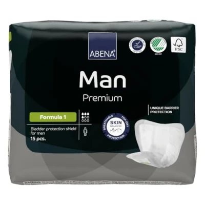 Image de Abena Man Formula 1 Lot de 15 serviettes d&#039;incontinence pour homme, éco étiquetées, protection supplémentaire, respirantes et confortables avec Absorption rapide, discrètes 450 ml