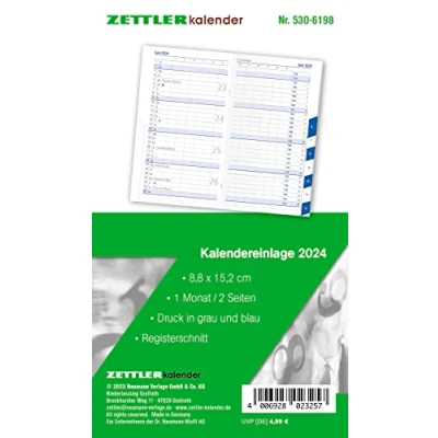 Image de 530 6198 Recharge Pour agenda de poche 2024 planificateur type 8,8 x 15,2 cm 1 mois sur 2 pages Section onglet Carnet d&#039;adresses séparé notes