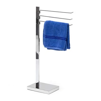 Image de Relaxdays porte serviettes chromé, autoportant à 3 bras, rotation libre, de bain en acier chromé avec plaque base plastique, argent
