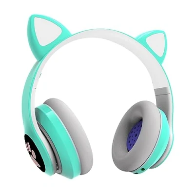 Image de casque Bluetooth pour enfants, filles, oreilles de chat, avec lumière LED, pliable, stéréo Bluetooth, sans fil enfants microphone, micro SD/TF, tablette, téléphone
