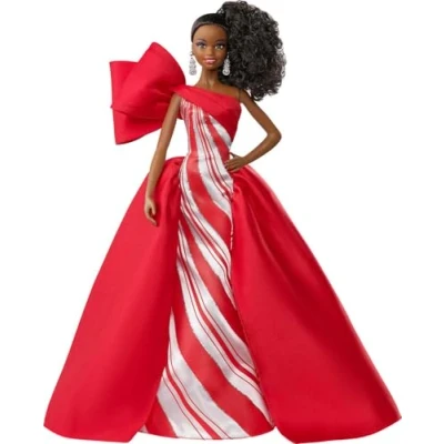 Image de Barbie Signature poupée de collection tenue Noël, Robe blanche et rouge, Edition 2019, Jouet collector, FXF02