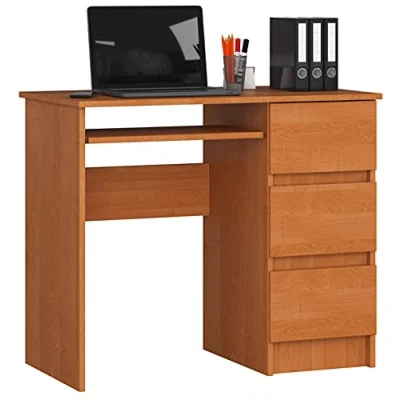 Image de AKORD Bureau Ordinateur A 6 avec Tablette Clavier L90 x H77 P50 cm 30 kg 3 Tiroirs Petit de Chambre PC Desk Table
