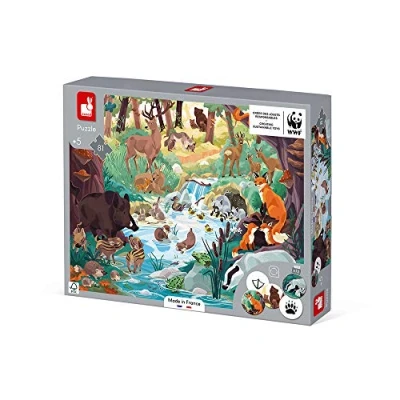Image de Janod WWF Search WITH Footprints Puzzle pour enfants, Taille: One Size, Multi coloured