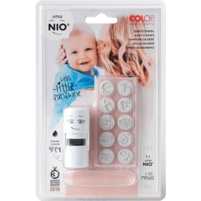 Image de COLOP Little NIO Set de tampons Baby Ce coffret contient un tampon avec encreur gris et 10 motifs différents sur le thème bébé.