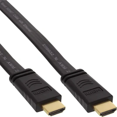 Image de Câble HDMI plat InLine®, High Speed avec Ethernet, Contacts or, noir, 1m