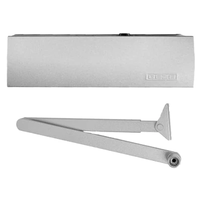 Image de GEZE Ferme porte argenté TS 2000 V BC pour portes à un vantail jusqu&#039;à 1250 mm de largeur avec armature et plaque montage / Set 3 en 1