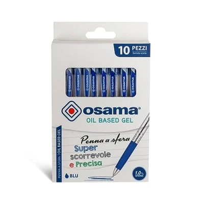 Image de Osama Stylo Bille avec Encre OBG, Set 10 Unités, Pointe Fine 1.0 mm à Déclic Stylos pour Papeterie et Fourniture Scolaire, Bureau Université Gel Trait Fluide Précis, Bleu