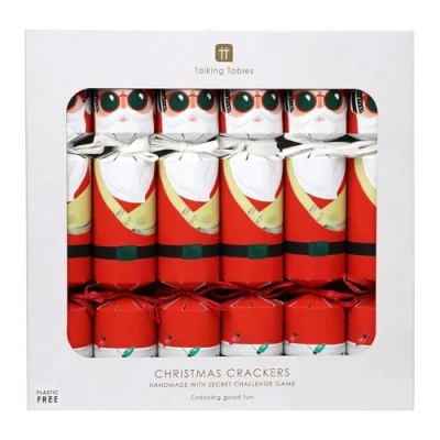 Image de Talking Tables Lot de 6 crackers Noël avec jeu défi mystère, chapeau fête, motif Père rouge amusant, vaisselle écologique, recyclable