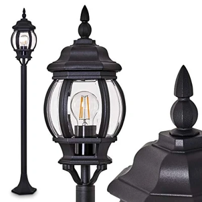 Image de Lampadaire extérieur Lentua, luminaire vintage en aluminium moulé noir de 120 cm haut, jardin pour une ampoule E27, ampoule(s) non incluse(s), IP44
