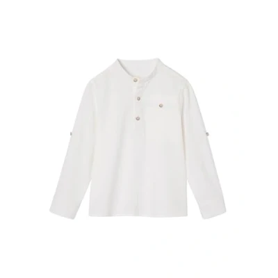 Image de VERTBAUDET Chemise col Mao en Coton/Lin garçon Manches Retroussables Blanc 8A