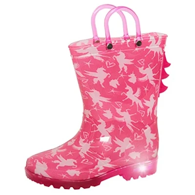 Image de ScruffyTed Bottes en caoutchouc licorne lumineuses pour filles avec poignées et lumières clignotantes rose, 28 EU
