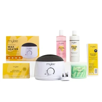 Image de Mylee Kit d&#039;Epilation Complet avec un Chauffe cire, une Cire Douce, des Bandes d&#039;Epilation, Spatules et Lotion Avant Après Soin (Cire d&#039;arbre à thé)
