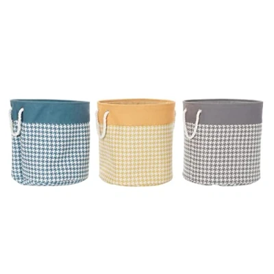 Image de panier à linge pied de coq gris bleu jaune 45 x cm (3 unités)