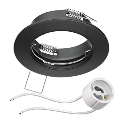Image de ledscom.de Cadre de montage au plafond FERE noir mat (LED/Halogène/GU10/MR16/PAR16/50mm) incl. douille GU10