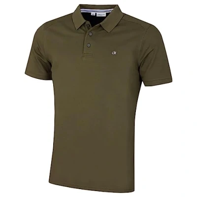 Image de Calvin Klein Hommes Campus 3 Bouton léger côtelée col Polo Olive Vert XXL