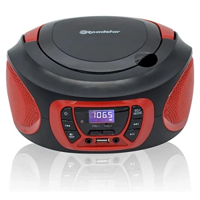 Image de Radio CD Portable Numérique FM PLL, Lecteur CD, R, RW, MP3, USB, Stéréo Roadstar CDR 365U/RD Noir/Rouge 33024