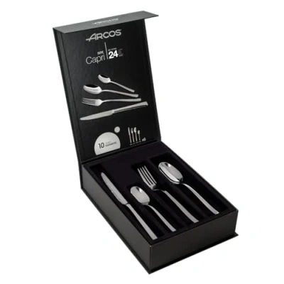 Image de Arcos Séries Capri Boîte Cadeau Ensemble de Couverts 24 pièces (6 Couteaux + 12 Cuillère 6 Fourchette) Monobloc d&#039;une Pièce Acier Inoxydable Couleur Argent