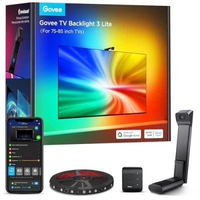 Image de Govee Ruban LED WiFi RGBICW 5 M avec Caméra, RGBIC TV Backlight 3 Lite Correction Fish Eye Fonction, Perle de Lampe 4 Couleurs en 1, Contrôle Vocal et APP, Synchronisation pour 75 85 pouces