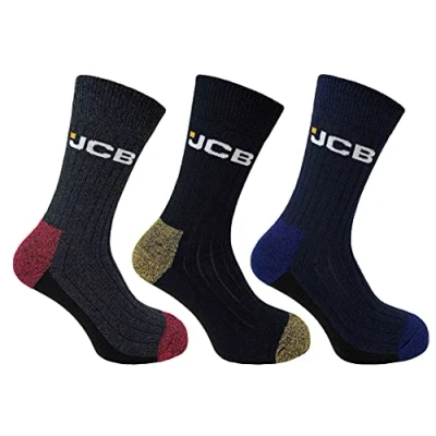 Image de JCB Lot de 3 paires chaussettes travail Pour homme Confortables bottes résistantes Décontractées Longueur cheville Noir 39 45