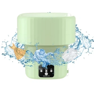 Image de Mini machine à laver Portable 8L, pliable avec essorage, seau linge pliable, Lave Mobile, pour les sous vêtements, chaussettes et petits objets Camping Voyage (Vert 9L)