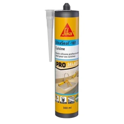 Image de SIKA Mastic silicone sanitaire SikaSeal 181 Cuisine blanc Réalisation de joints Spécial cuisines Intérieur/extérieur Longue durée 300 ml