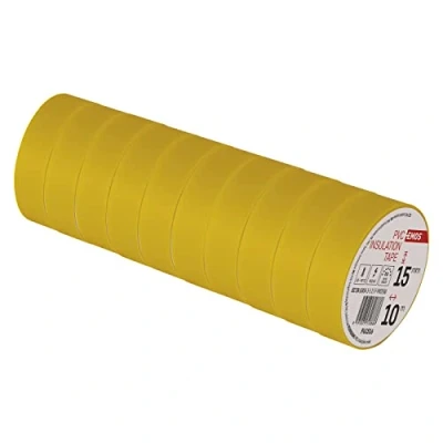 Image de EMOS Lot de 10 rubans isolants en PVC Jaune 15 mm x m Épaisseur 0,13 Haute résistance à la tension et plage température d&#039;application Résistant aux UV Connexion étanche Sans tissu textile
