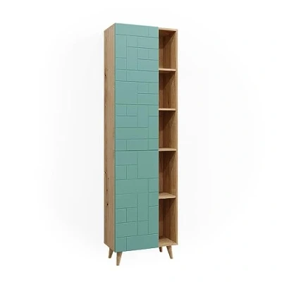 Image de Vicco meuble de rangement salle bain Rudi, Vert menthe, 56 x 193 cm avec portes, et compartiments ouverts