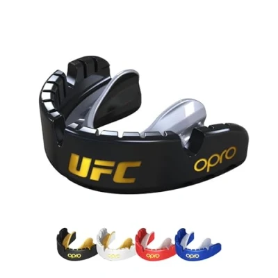 Image de OPRO Protège dents Gold Level UFC pour appareil dentaire, adultes et juniors, doté d&#039;une technologie de montage révolutionnaire, UFC, boxe, MMA, arts martiaux les sports contact (Noir)