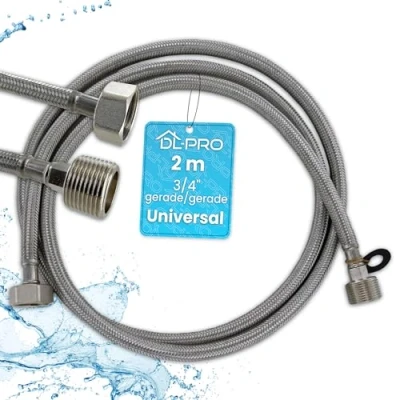 Image de DL pro Rallonge de tuyau d&#039;alimentation 2 m 3/4&quot; droit/droit 15 à +90 en acier inoxydable pour machine laver, lave vaisselle, vaisselle