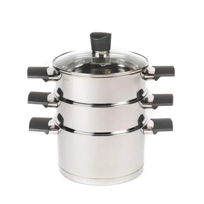 Image de Russell Hobbs Excellence Collection 18 cm Cuiseur Vapeur en Acier Inoxydable, avec Couvercle, 3 Niveaux, Finition Miroir Polie, Compatible Plaques à Induction, Lavable Lave Vaiselle, Argent
