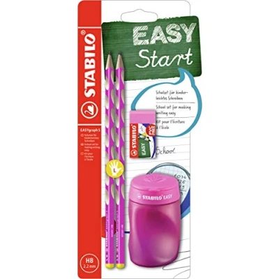 Image de STABILO EASYgraph S Kit scolaire pour gauchers Rose avec taille crayon + gomme