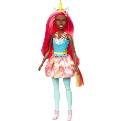 Image de Barbie Dreamtopia Poupée Licorne avec Cheveux Arc en Ciel et Accessoires Fantaisie, modèles Assortis, Couleur Jaune (Mattel HGR19)