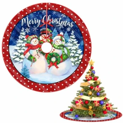Image de Jupe de Sapin Noel Rouge,Cache Pied Rond Doux,76 cm Couvre Noël,Cache Tapis en Polyester pour Arbre Decoration