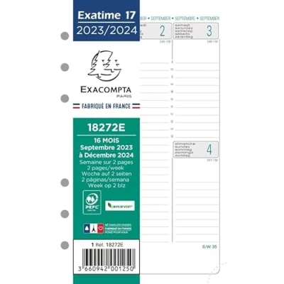 Image de Exacompta 18272E Recharge Perforée Exatime 17 Dimension : 10,5 cm x 17,2 1 semaine sur 2 Pages Septembre 2024 à Décembre 2025