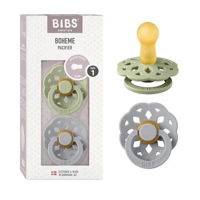 Image de BIBS Boheme Lot de 2 tétines. Sans bisphénol A. Téterelle ronde, Taille 1 (0 6 mois), Sage/Cloud
