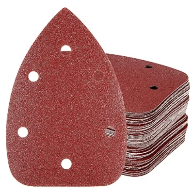 Image de HYCHIKA Papier de Verre, 60 PCS a Poncer pour Ponceuse, 140x 90mm P60/P80/P100/P120/P180/P240 Ponceuse Triangulaire 200W (Numéro modèle: FL118A)