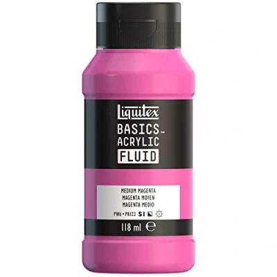 Image de Liquitex 8870392 Basics Fluid Peinture acrylique à consistance fluide, séchage rapide, résistante la lumière, imperméable, base d&#039;eau, Flacon de 118 ml, Magenta Moyen