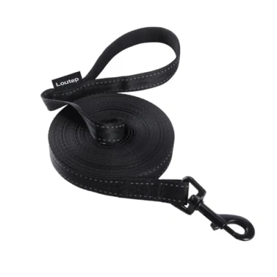 Image de Loutep Réfléchissant longe pour Chien 5m 10m 15m 20m Longue Noir Nylon Avec Poignee Rembourree et Crochet Solide Laisses Chat Chiens de Compagnie Promenade Arrimage Jogging