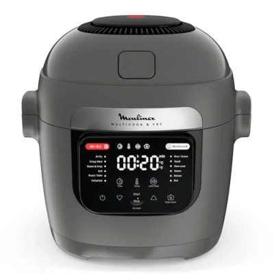 Image de Moulinex Multicook &amp; Fry, multicuiseur et air fryer intégré, 12programmes, Cuisson sur 2 niveaux, Départ différé, Capacité 6L, Gris Hippo, MZ730BF0
