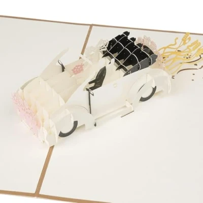 Image de AIYONG Carte de mariage Pop Up, Couple mariés dans la voiture mariage, cadeau 3D pour le ou un en argent lune miel, vœux avec enveloppe
