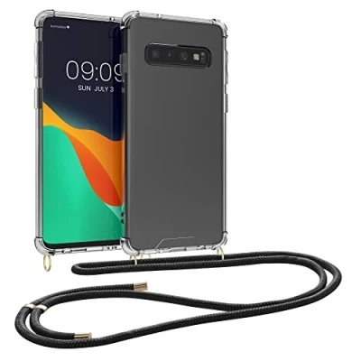 Image de kwmobile Coque Collier Compatible avec Samsung Galaxy S10 Housse de Protection en TPU Cordon Sangle Transparent Noir