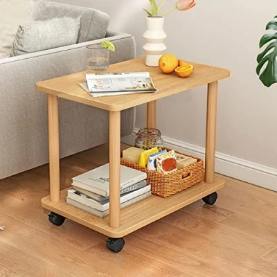 Image de HshDUti table d&#039;appoint avec roulettes, de nuit étroite à 2 niveaux, en bois, petites tables chevet, basses, basse, canapé pour salon,