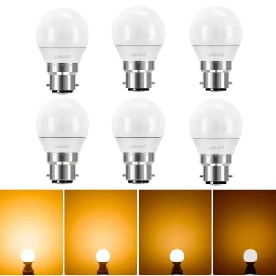Image de Linkind Ampoule LED à baïonnette B22 Dimmable, 5W équivalent 40W Incandescente, Blanc Chaud 2700K 470lm, G45/P45 Mini Globe Culot Bayonet B22, Lot de 6