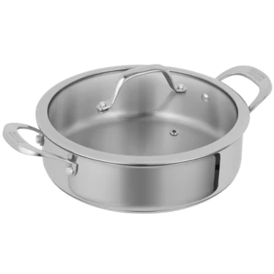 Image de Kuhn Rikon Casserole peu profonde sans revêtement Allround 24 cm/3 L, passe au four avec couvercle, compatible induction, cocotte garantie à vie Cookware