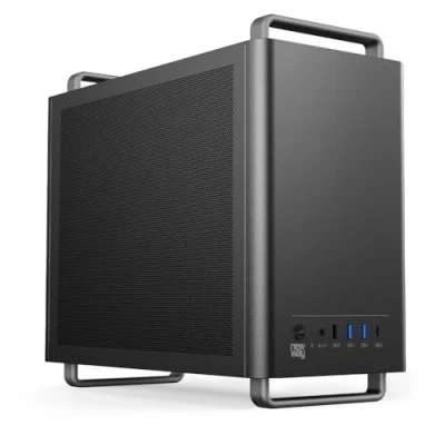 Image de NEWWAY 2025 Nouveau NC1 Boitier PC Mini Tour Portable Compatible ITX,ITX,Micro ATX Type C USB 1 x Ventilateur Inclus 9MM 3 PINs Molex Paroi Métallique Mesh (Noir)