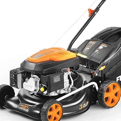 Image de FUXTEC tondeuse thermique autotractée FX RM4346 Easy Clean 3en1 à gazon avec traction arrière et fonction mulching largeur de coupe 43cm 40L capacité ramassage