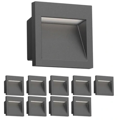 Image de ledscom.de 10 pièces LED encastrées au mur NOLA, downlight pour l&#039;extérieur, IP54, anthracite mat, 90 x 90mm, blanc chaud