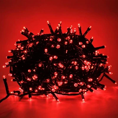 Image de Luccika Série guirlande lumineuse de 9 mètres avec 180 LED Rouge pour sapin Noël d&#039;extérieur et intérieur contrôleur 31 V 8 jeux lumière mémoire câble vert